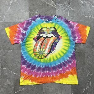 Vintage Rolling Stones Graphic Tee Mens XL Tie Dye Liquid Blue Distressed 90s